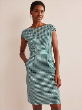 Boden Jersey Florrie Dress Meadow Green Diamond Size 4 NWOT